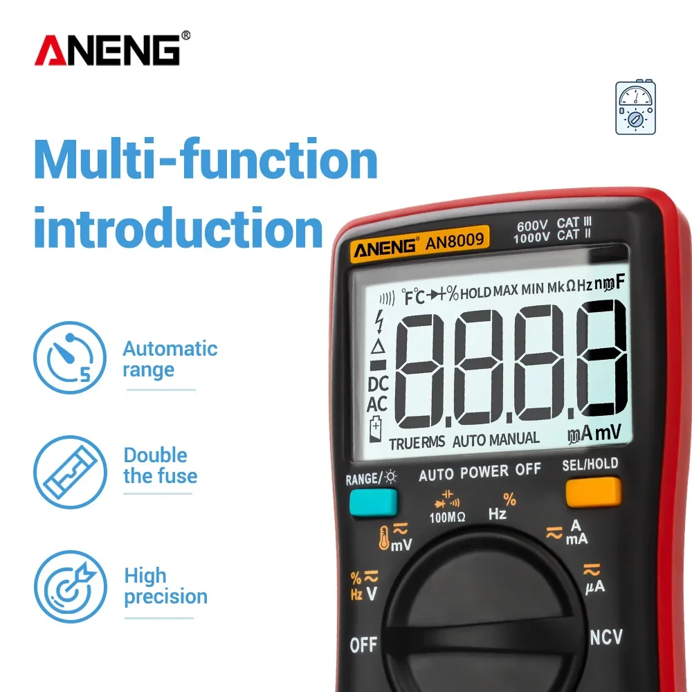 ANENG AN8009 True-RMS Digital Multimeter transistor tester capacitor tester automotive electrical capacitance meter temp diode