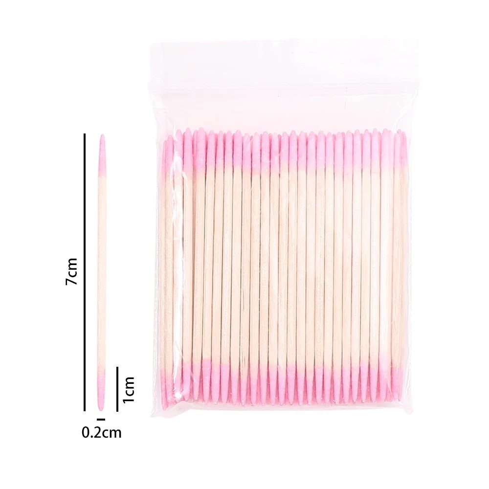 100pc unhas cotonete de algodão de madeira varas limpas ponta de botão cabeça de algodão de madeira manicure detalhe corrector removedor de esmalte ferramenta de arte