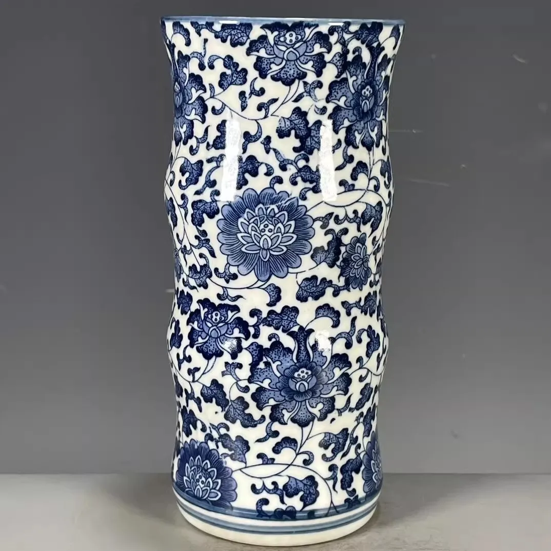 

Изысканный китайский синий и белый фарфоровый держатель для ручек, бамбуковый шарнир, держатель для ручек, украшения для кабинета, подарок