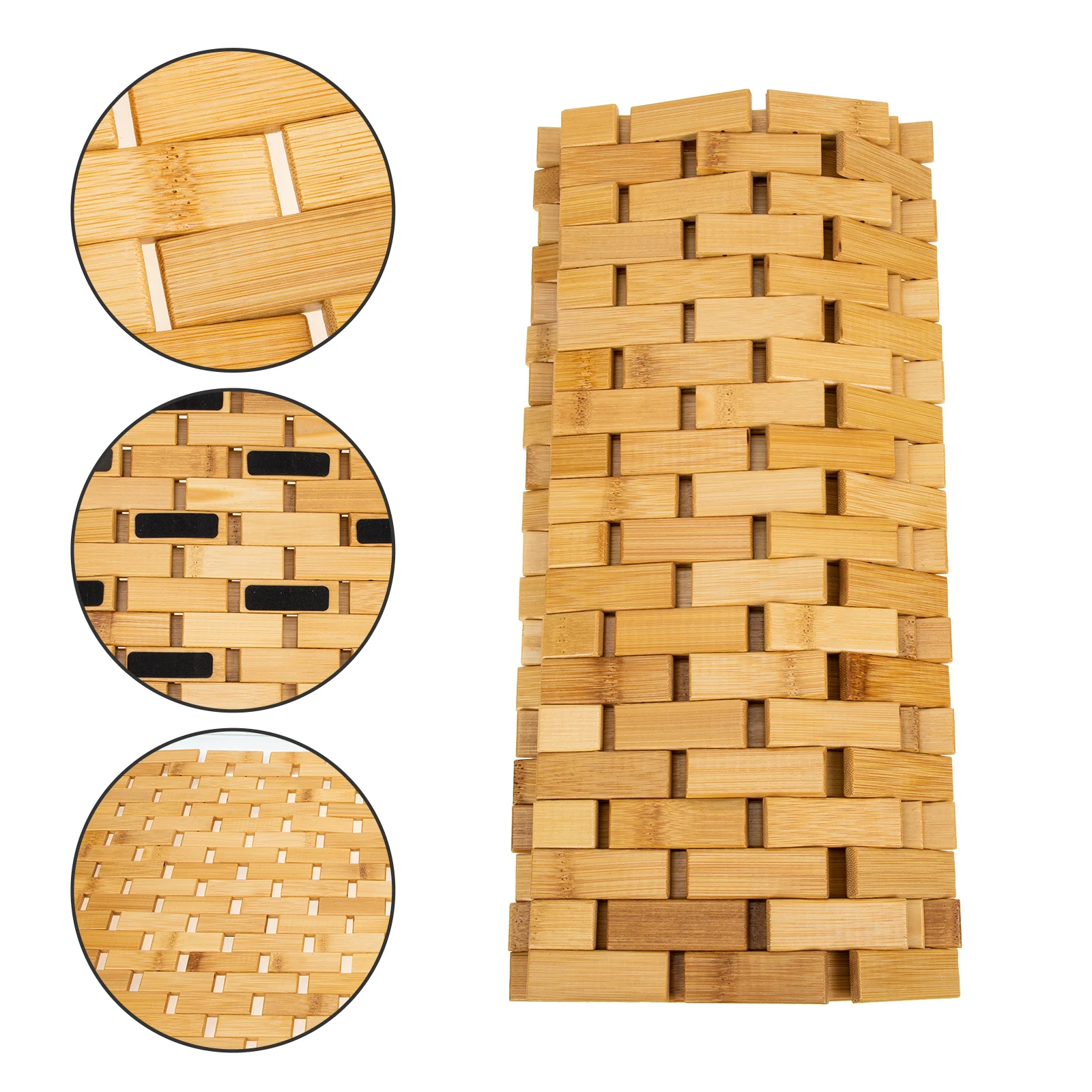 

Bamboo Floor Mat Block Woven Design Non-Slip Bathroom Rug For Home Living Room Entrance Dormitory Anti-Slip Ground