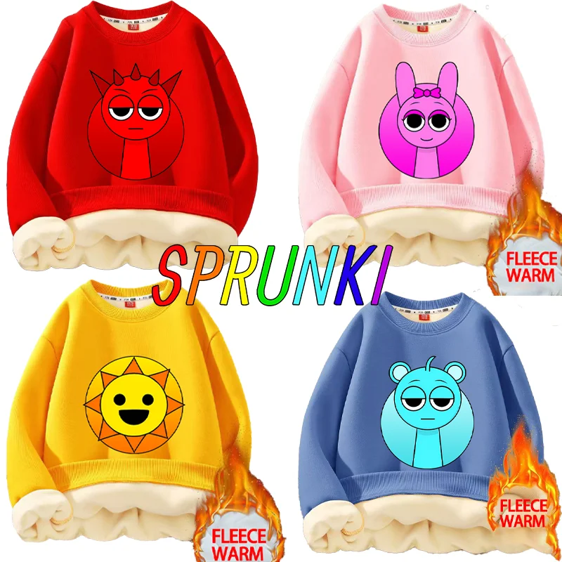 Sweat-shirt à col rond en cachemire d'agneau pour enfants, pull décontracté pour garçons, vêtements chauds d'hiver, mode Kawaii Sprunki, PVD