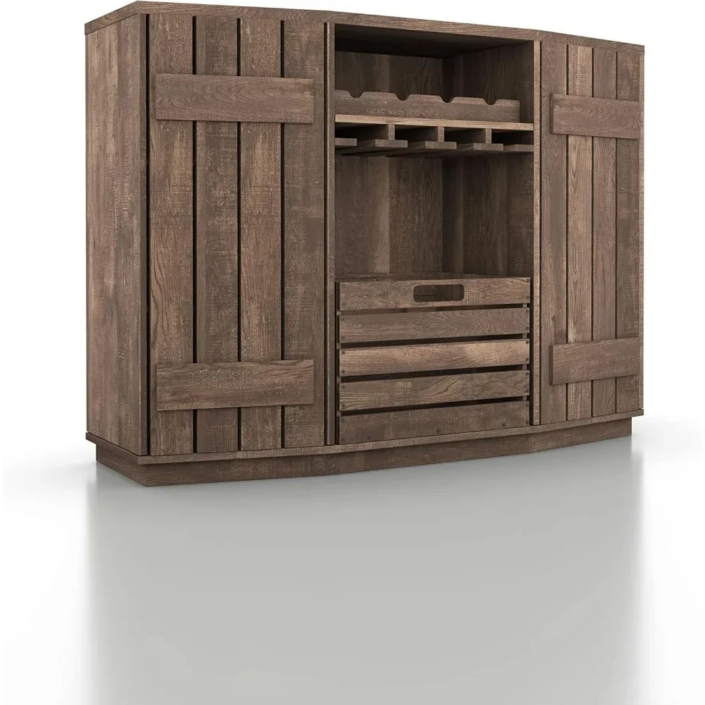 Armoire à vin de 48 pouces avec 2 armoires latérales, 3 étagères, PerfecCrate et Four HI Wine T1, Armoire de bar de ferme