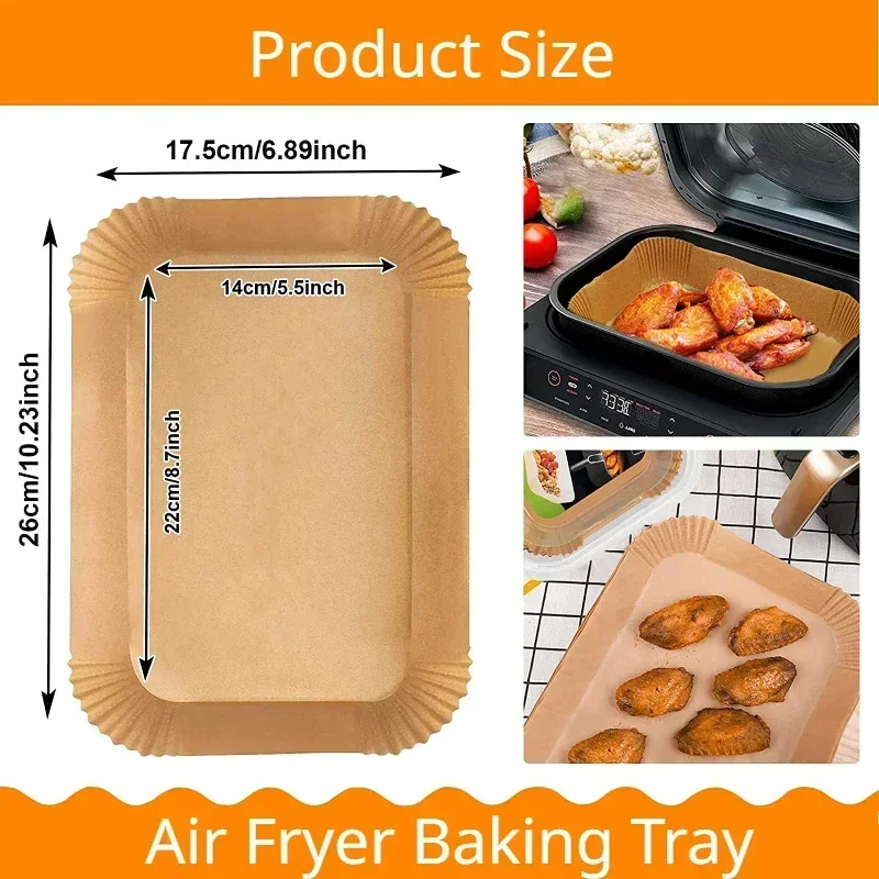 Disposable Air Fryer Grill Rectangular Large Capacity Baking Tray NonStick Air Fryer Inner Lining Paper Tray Kitchen Accessories