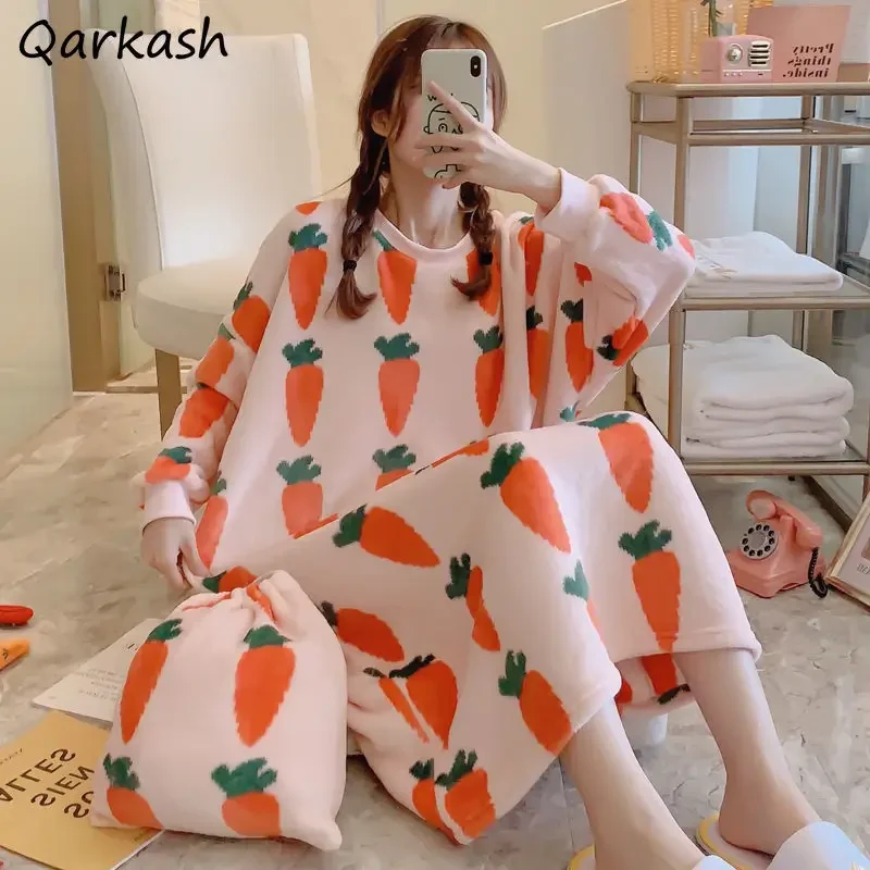 Nightgowns Women Thicker Lovely S-5XL Soft Autumn Simple Ins Trendy Home Sleepwear Loose O-neck Chic Korean Style Long-Sleeve