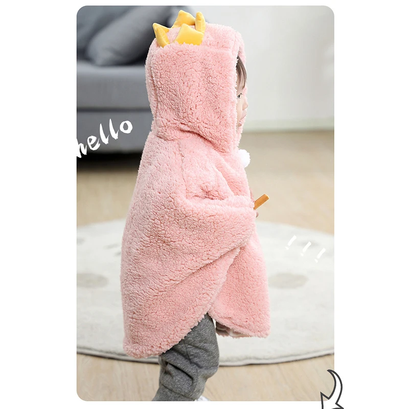 Winter Baby Cartoon Hooded Cloak Infant Outfit Windproof Blankt Children Coat Boy Girl Warm Jacket Plush Baby Outwear A1256