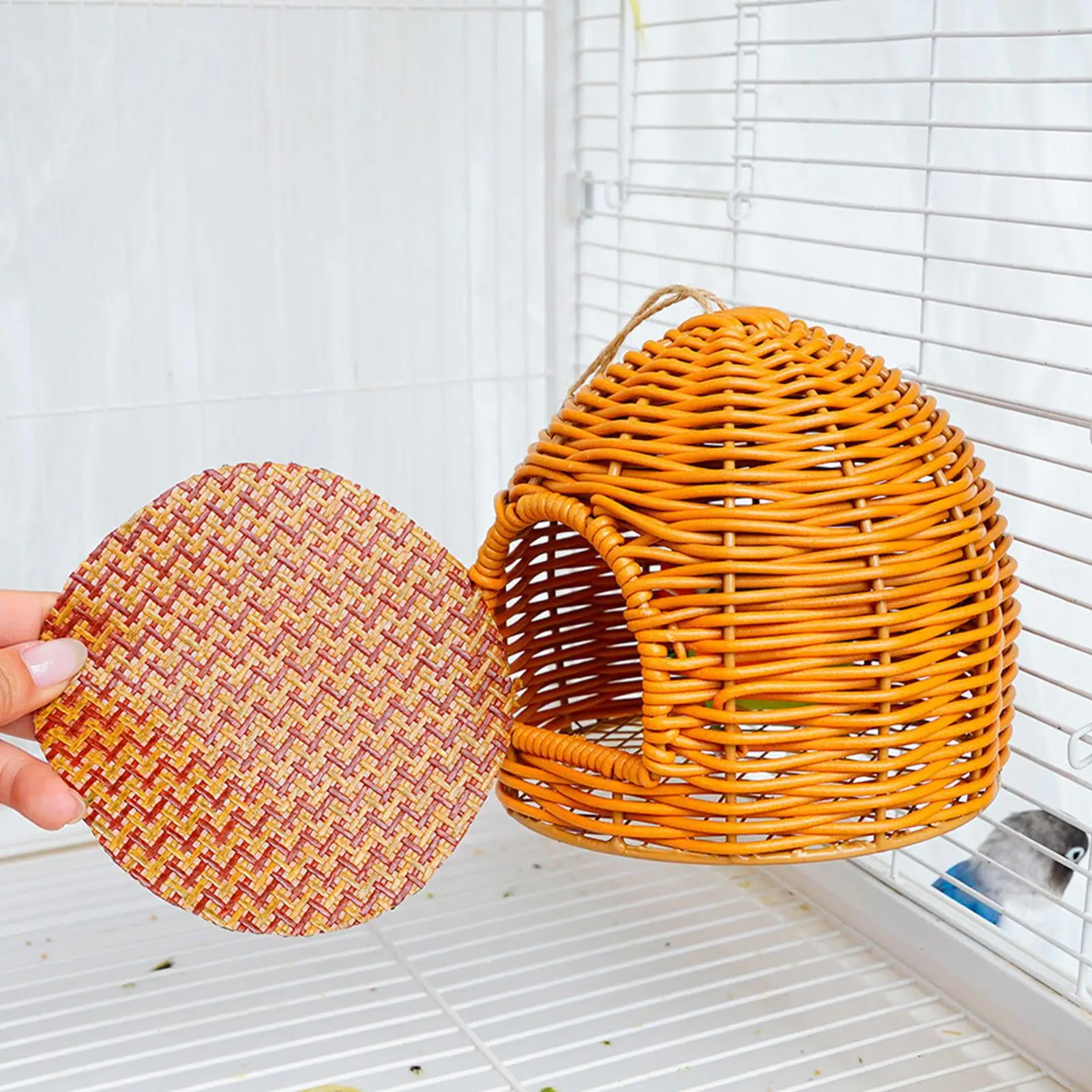 鳥の巣ケージ用模造籐吊り下げ可能なシェルター屋内鳥のベッドハウス睡眠休憩用オカメインコフィンチオウム