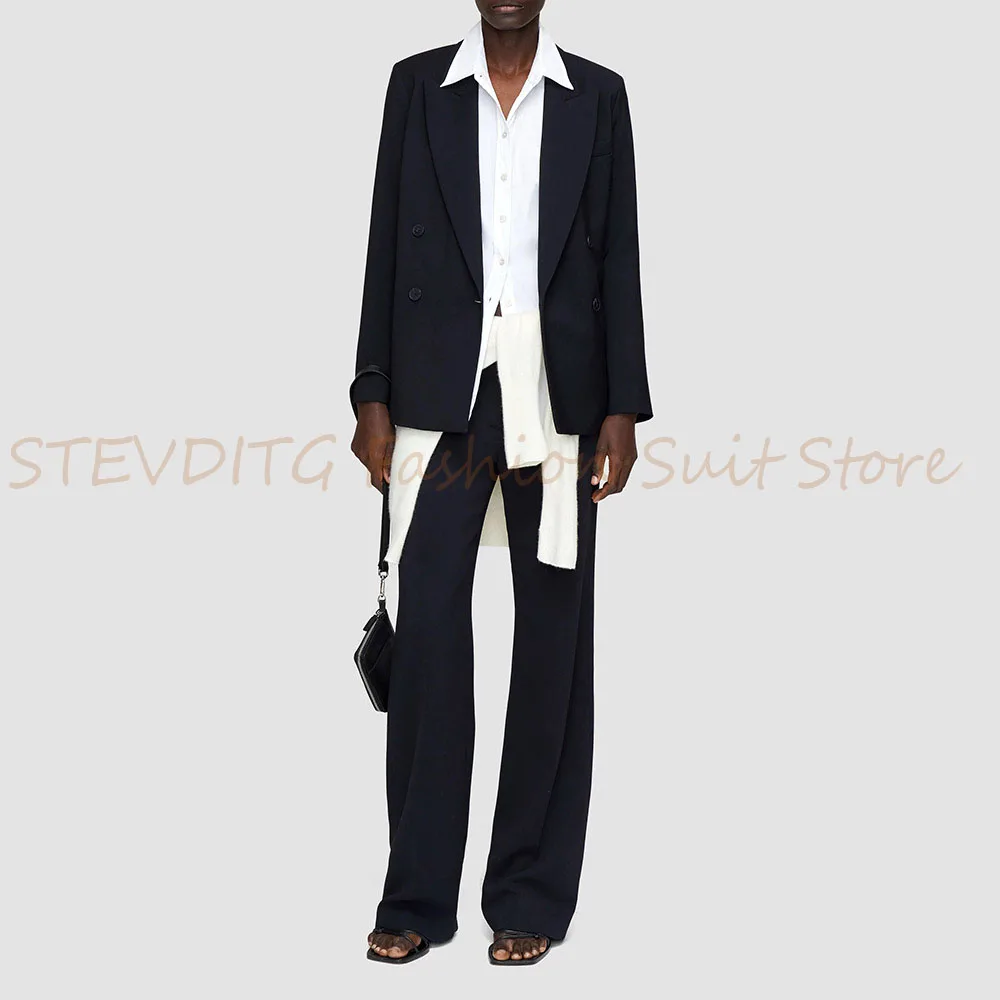 

Chic Black Women's Suit Blazer Double Breasted Peak Lapel Short Slim Coat Formal Banquet Office Business 1 Piece Female Clothing