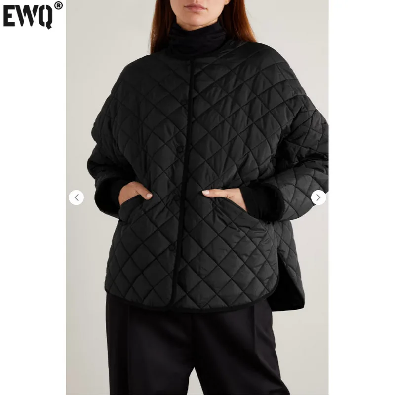 [EWQ] Casual Style Long Sleeve Single Breasted Cotton-padded Coat Women Winter Keep Warm Parka Outerwears 2024 Autumn 16O3204