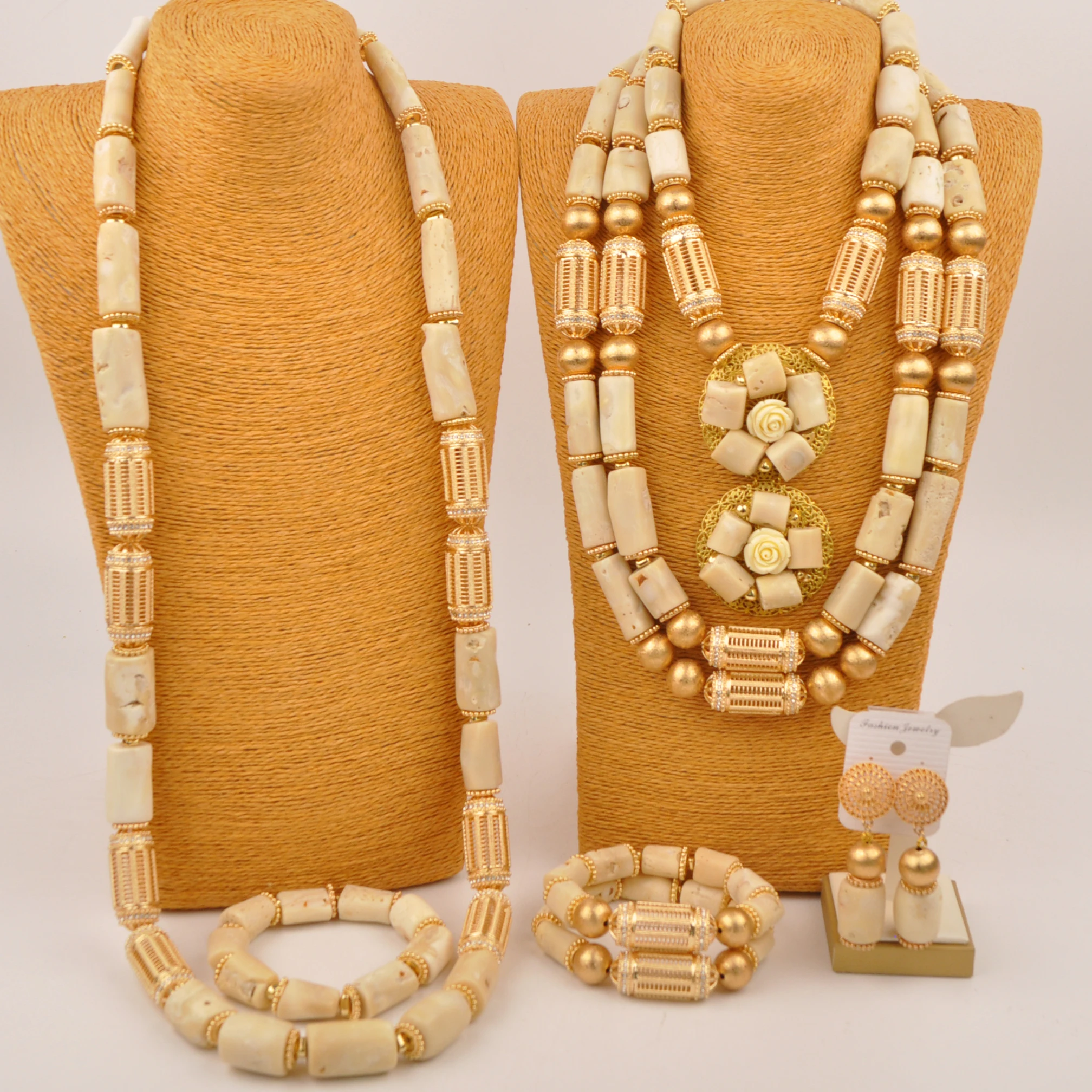 

Nigerian Bride Wedding Jewelry White Original Coral Bead Couple Jewelry Set