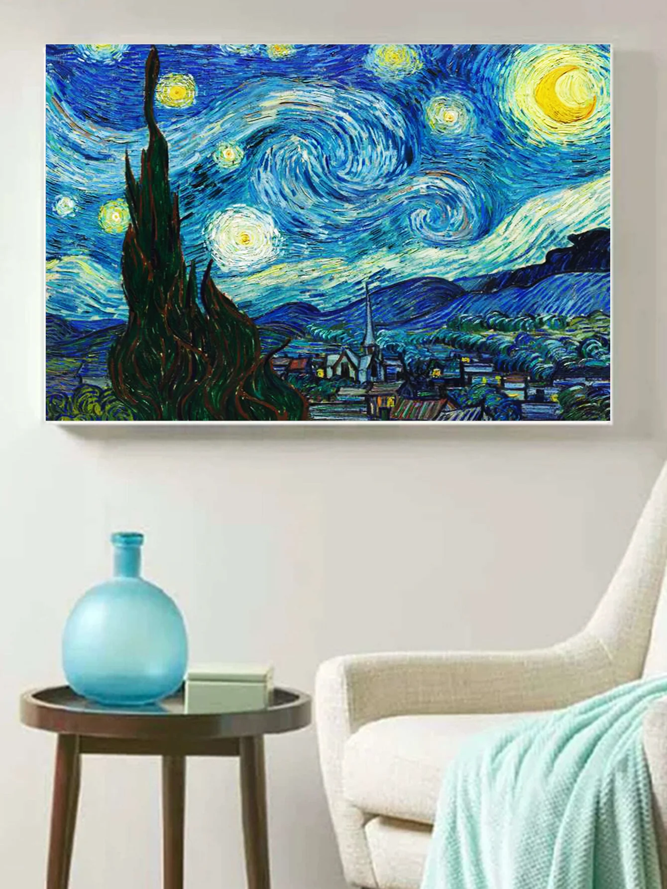 DIY Round Diamond Handmade Diamond Painting Landscape Van Gogh\'s Starry Sky Pattern Full Diamond Mosaic Decorative Painting Set