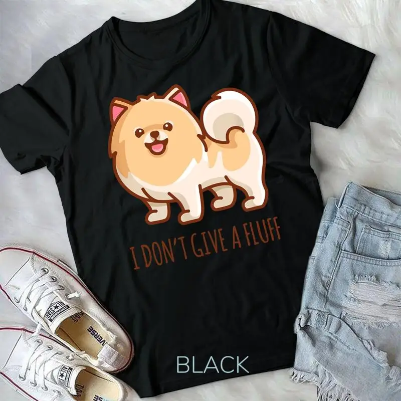 Cute Pomeranian Pom I don t give a fluff funny T Shirt Unisex T shirt