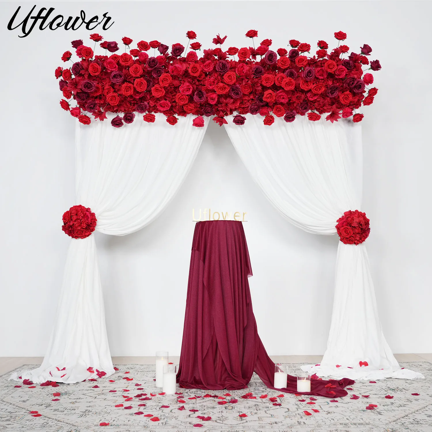 Uflower Luxury Red Rose Hang Floral Arrangement Wedding Backdrop Decor Arch Flowers Row Flowers Wall Event Party Stage Props