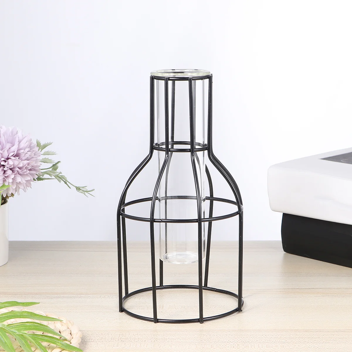 

1Pcs Long Neck Flower Planter Glass Tube Vase Metal Stand Hydroponics Plant Container Birthday Wedding Home Decoration Flower