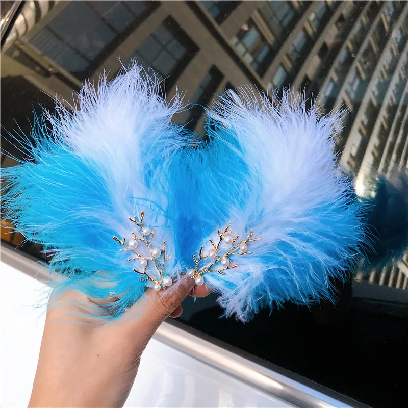 1 pz New Feather headwear fermagli per capelli Sen Fairy side clip girl student hanfu ornamenti per capelli net red fairy hair clips all\'ingrosso