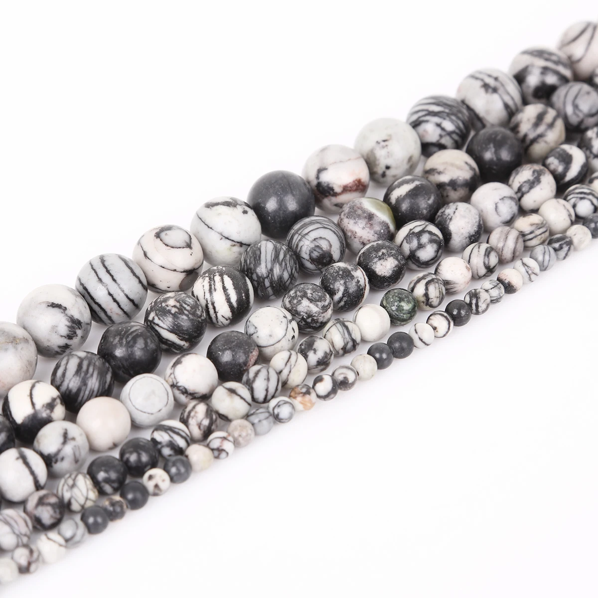 

Natural Stone Black Network Stripes Stones Beads Round Loose Spacer Beads For Jewelry Making DIY Bracelet Necklace