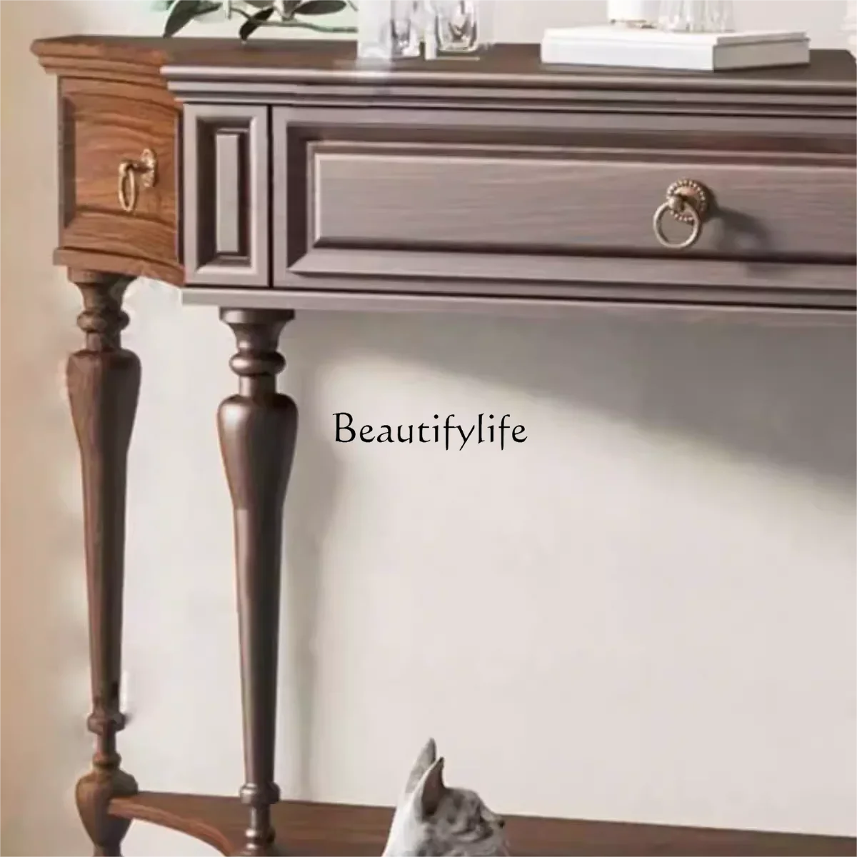 pg46American rural retro semi-circular arc entry cabinet, antique French aisle corridor decorative cabinet