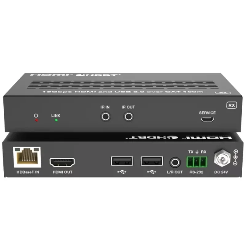 متوفر في المخزون 18 جيجابت في الثانية HDMI USB-C عبر HDBaseT 3.0 موسع يصل إلى 100 متر مع USB 2.0 يدعم التحكم في أوامر API لـ Sys المسرح المنزلي