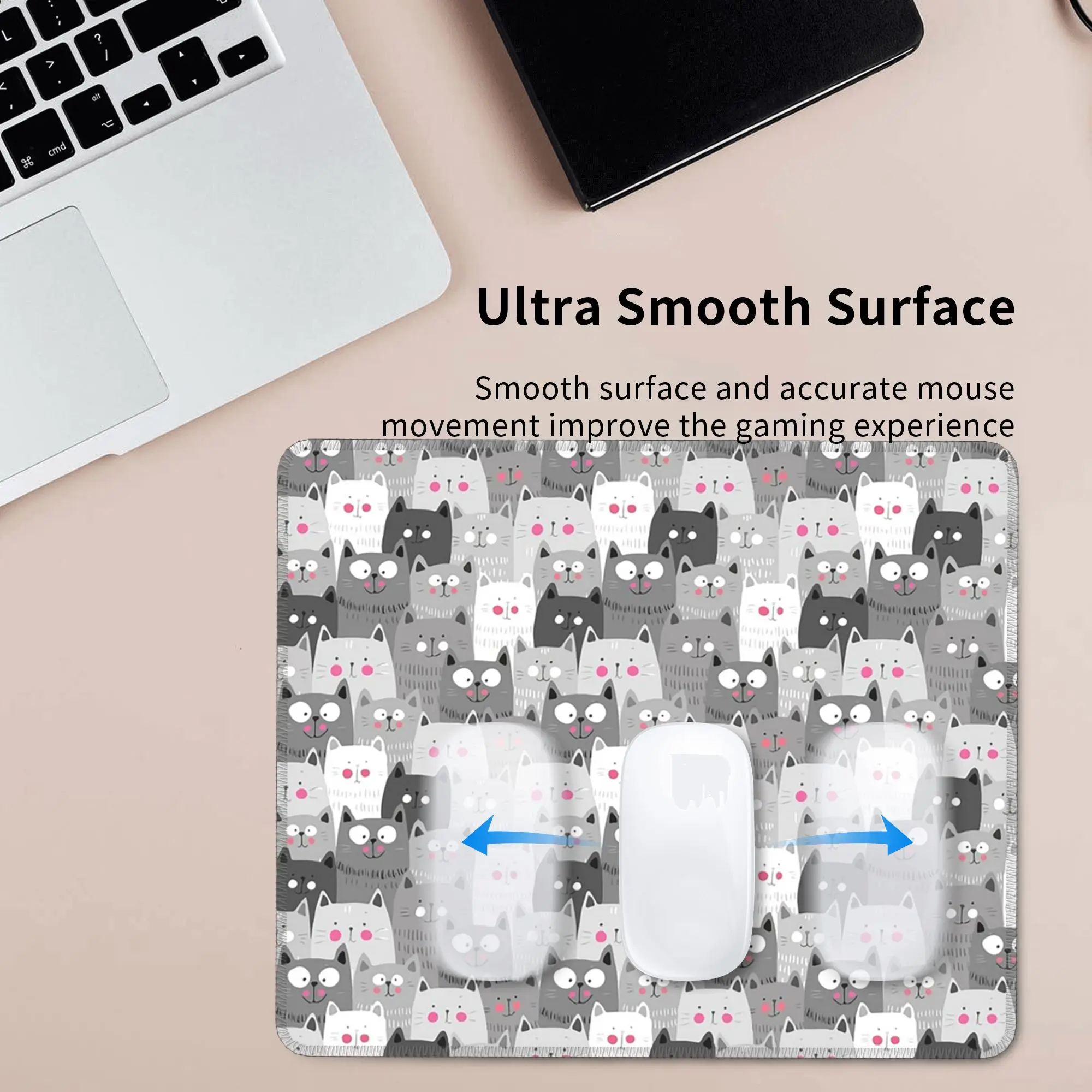 Adorable Grey Kawaii Cat Pattern Mouse Pad Computer Keyboard Mouse Mat Gamer PC Laptop Desk Mat Office Accessories Table Mats