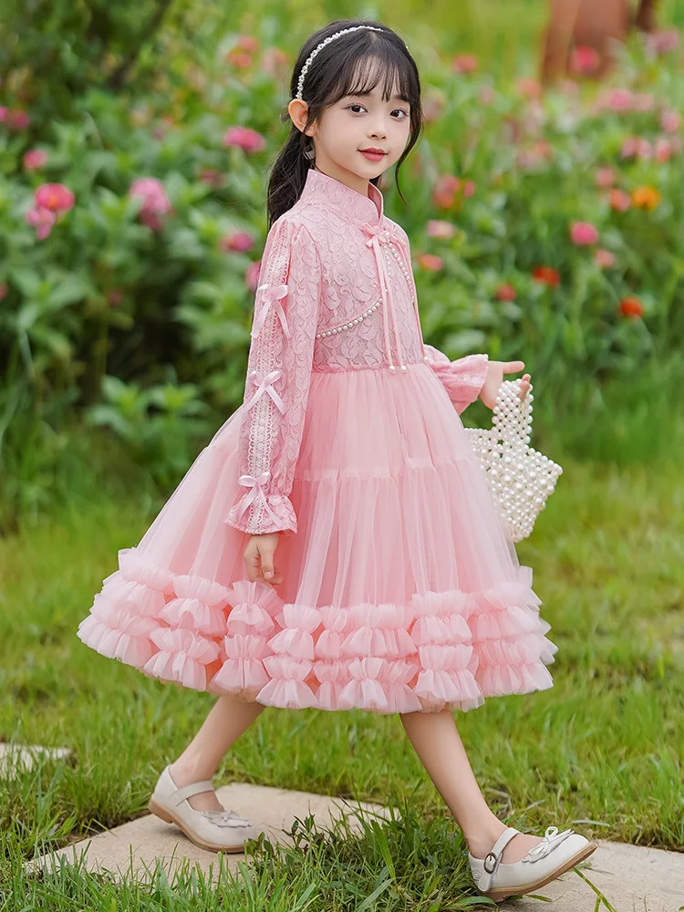 Robe de demoiselle d'honneur de style chinois pour enfants, tutu en maille de dentelle princesse, robe de mariage, robe de fête de Noël, cadeau d'anniversaire pour filles, 03 robes