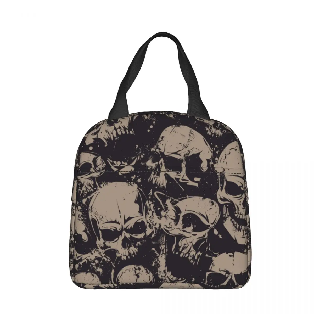 Grunge Patroon Met Schedels Rock Geïsoleerde Lunchtas Hoge Capaciteit Herbruikbare Thermische Tas Lunchbox Tote Werk Reis Meisje Jongen