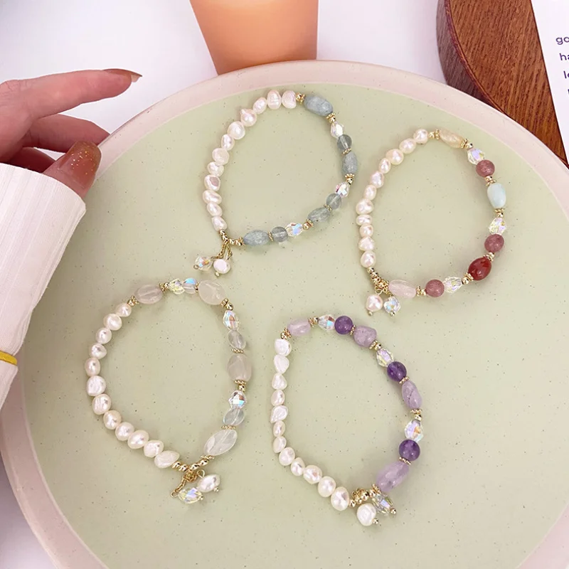 Super Fairy French Minority Design Ins Natural Freshwater Pearl Sweet Temperament Mixed Stringed Bracelet Girlfriend Gi