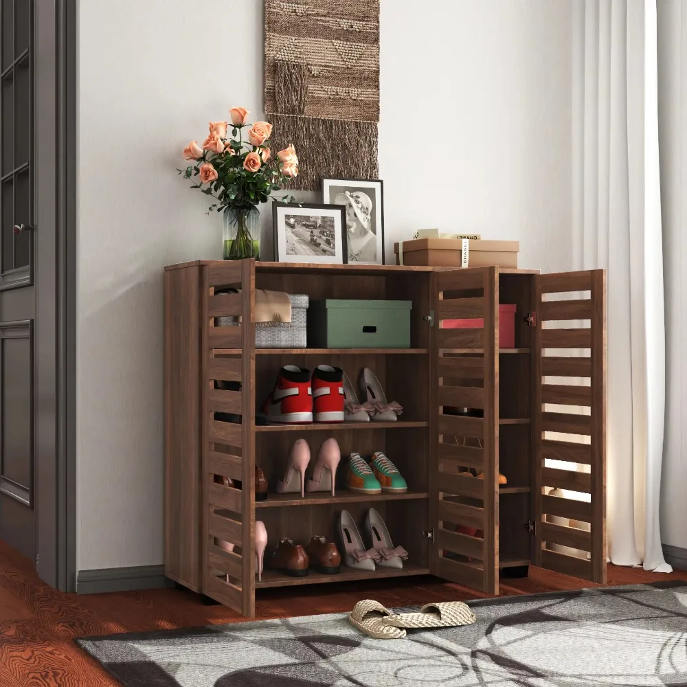 5-Layer Wooden Shoe Cabinet with Adjustable Shelving and Shuttered Doors for Entry, Hallway, Bedroom, Living Room