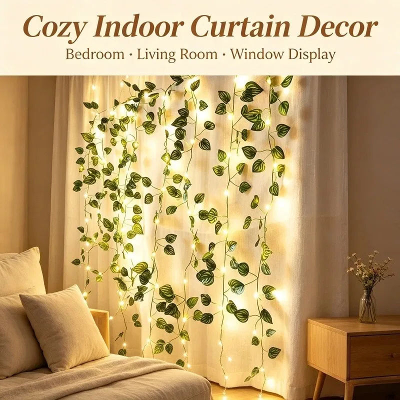 2M Artificial Leaf LED String Lights, 20 LED Battery Operated Flower Garland Fairy Lights for Party Garden Decor