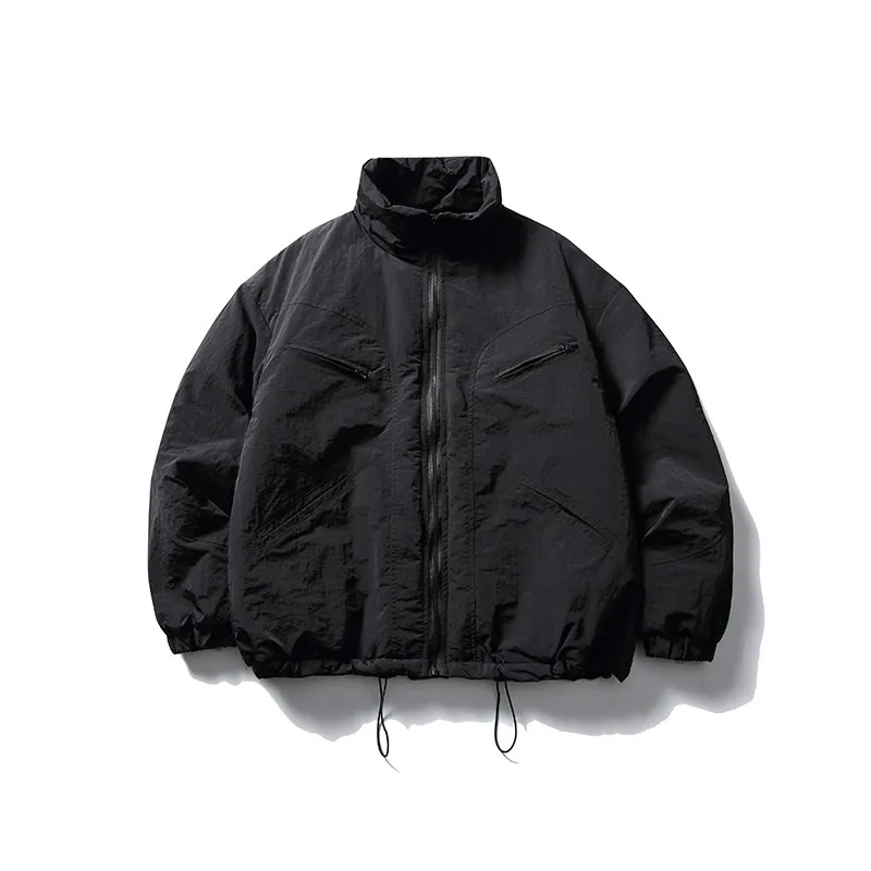 

Японская ретро однотонная свободная теплая повседневная хлопковая куртка с воротником-стойкой, мужская зимняя новая хлопковая куртка с нерегулярными карманами