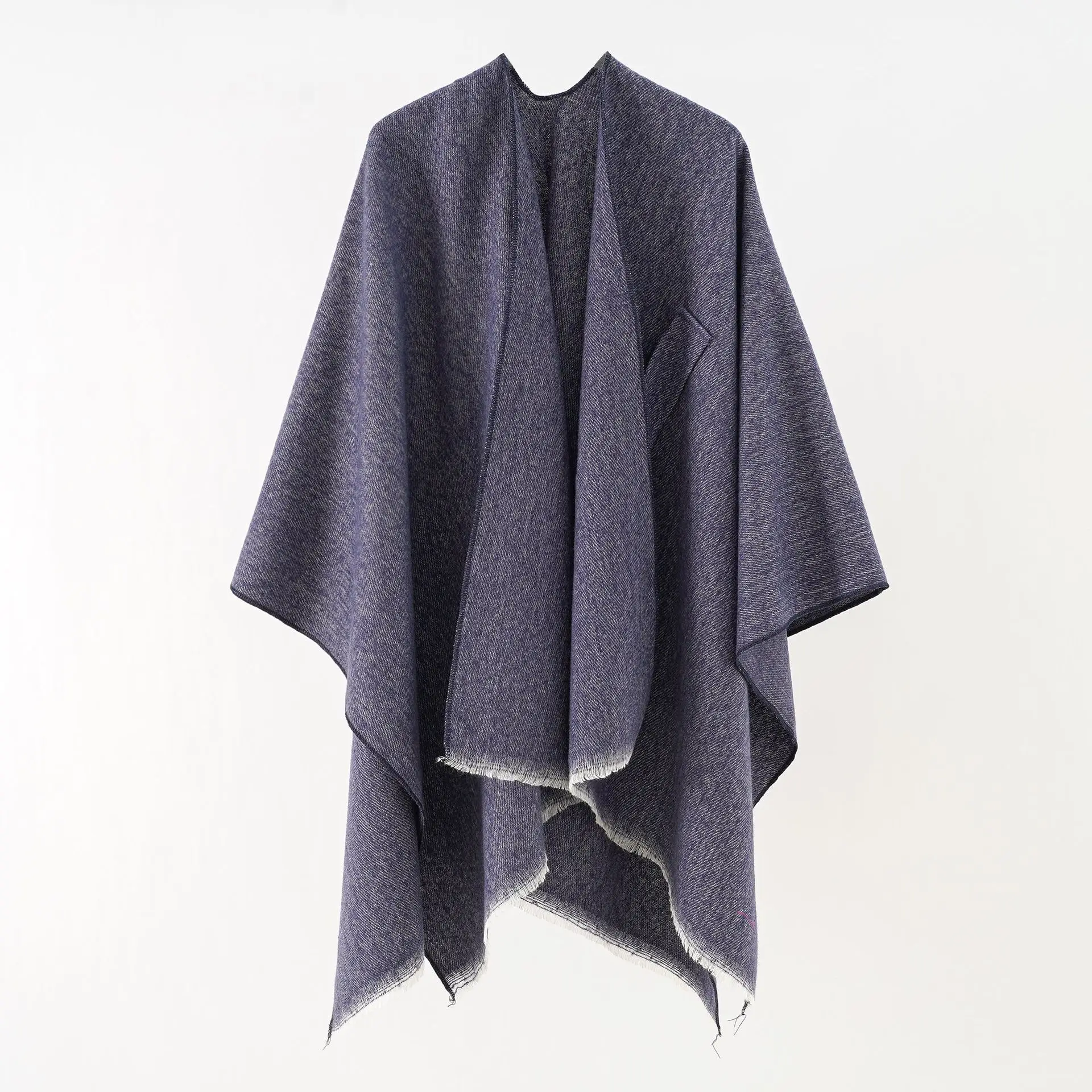 WeHello-Bohemian Striped Split Faux Cashmere Shawl, European and American Foreign Trade Monochrome Cloak, Plain Shawl