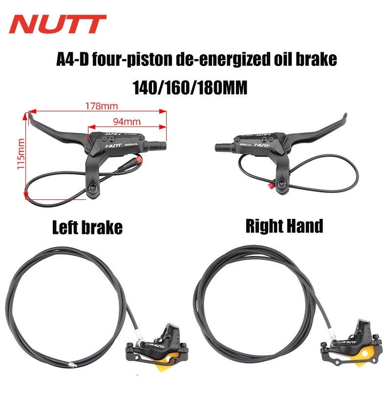 NUTT Four-Piston Power Off Oil Brake Scooter Electric Brake A4-D Hydraulic Disc Oil Brake 140 160 180 Bike Accessories