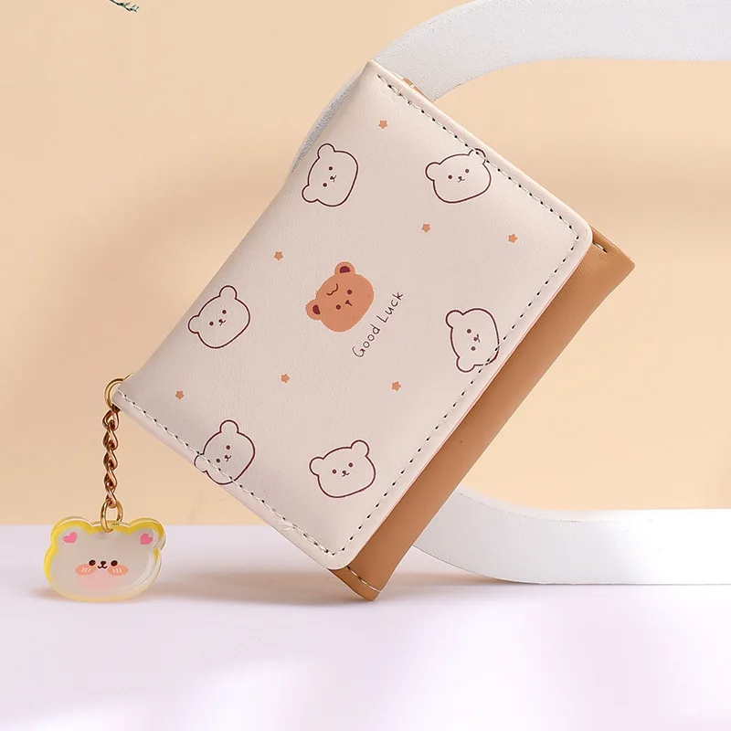 

Short Ladies Wallet Fashion Cartoon Coin Purse Student Women Soft PU Leather Bifold Wallet Daily Match Plain Pattern Buckle