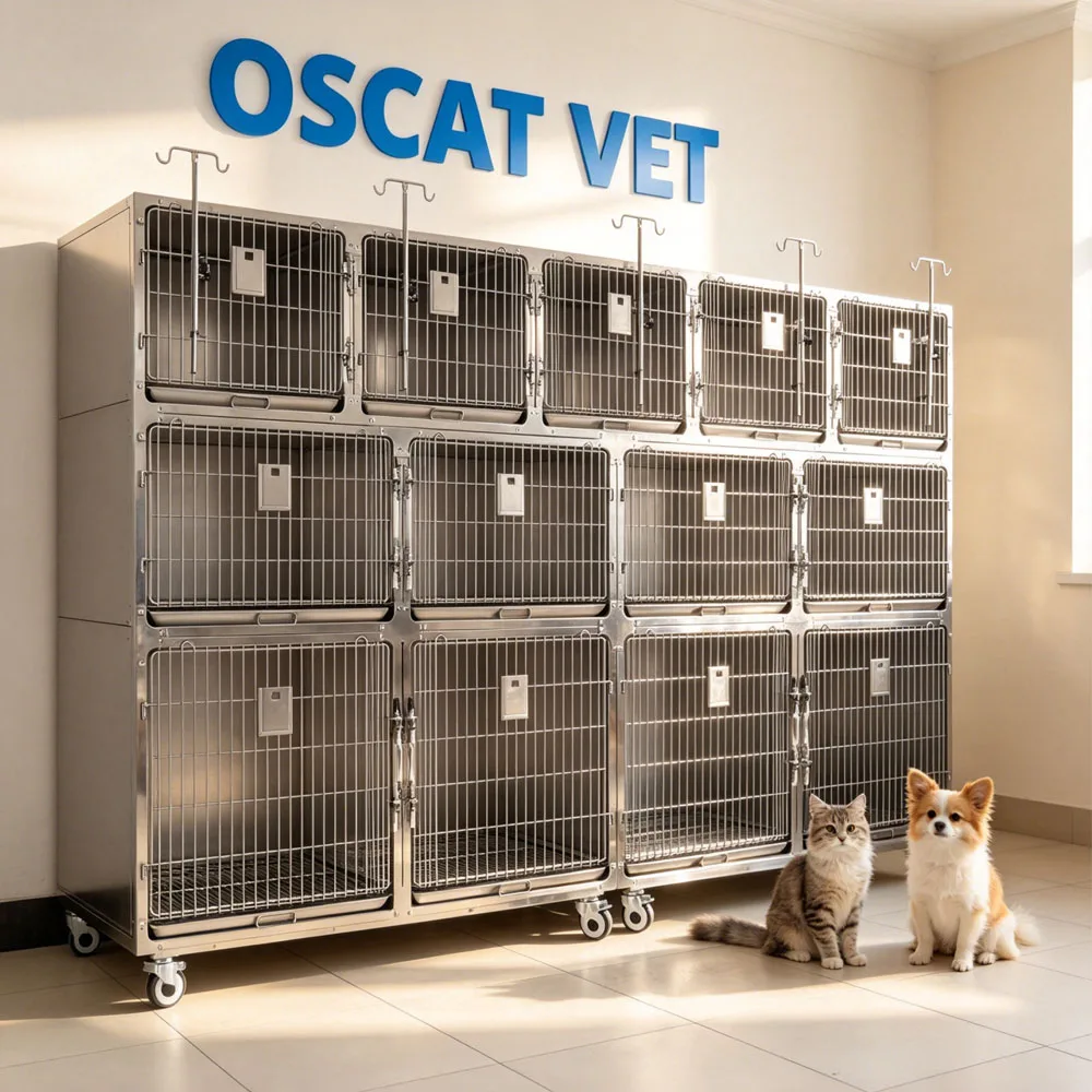 Pet Cage Bank Veterinary Equipment 304 Stainless Steel Dog Cat Isolation Cage Durable Anti Corrosion Cage Unit Vet Clinic