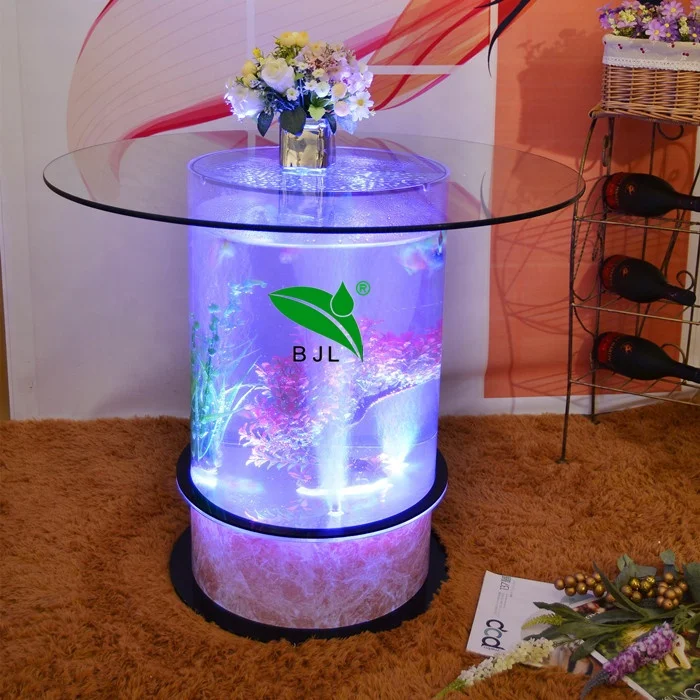 LED Acrylic Light Table Water Bubble Decor Round Coffee Table Fish Tank