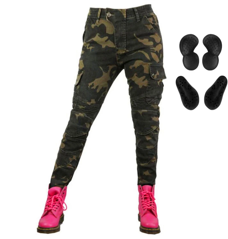 Woman Motorcycle Pants Hot Sale fashion camouflage Green Moto Jeans Woman Motorcycle Leisure Women's Jeans Blue Riding