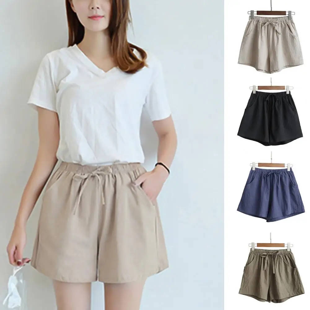 

Washable Beach Shorts Solid Color Streetwear Soft Wide Leg Women Casual Shorts