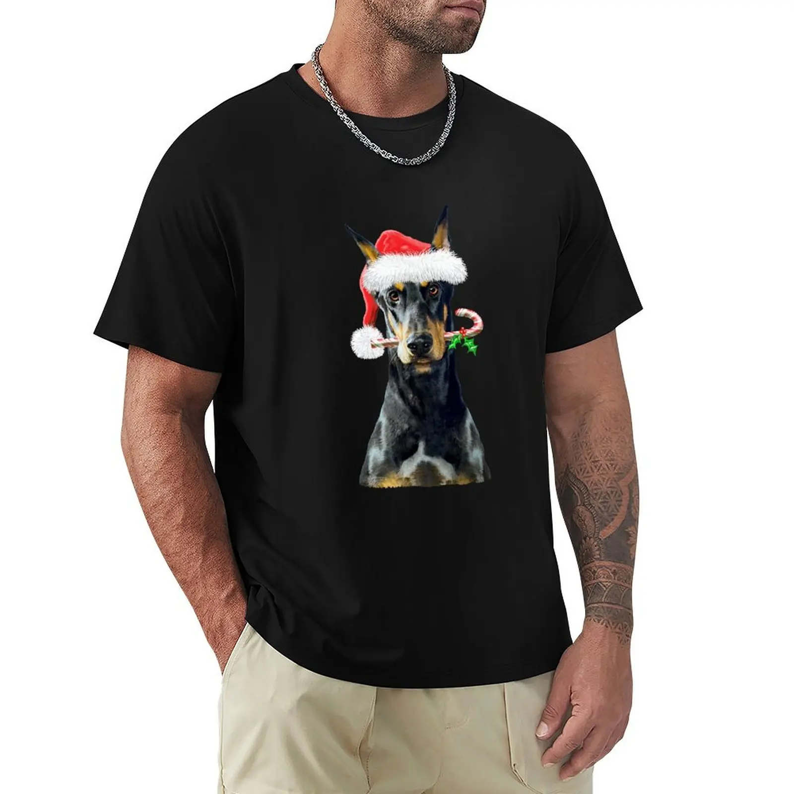 Doberman Christmas T-Shirt vintage Aesthetic clothing man t shirt mens t shirts pack