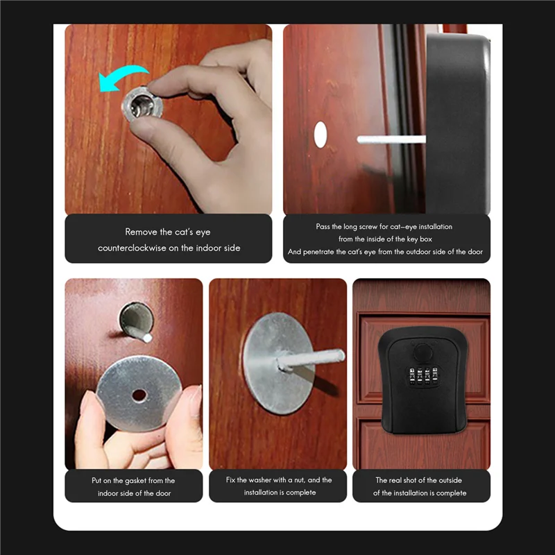 

3X Key Lock Box, Wall-Mounted Zinc Alloy Key Box Weatherproof 4-Digit Combination Key Storage Lock Box