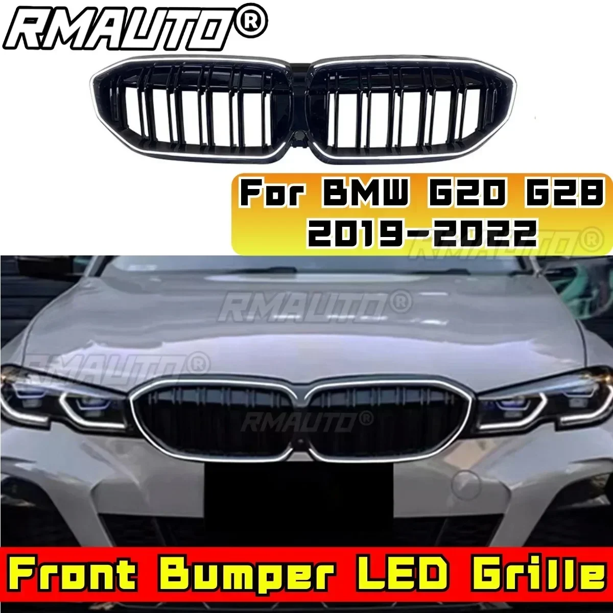 LED Front Racing Facelift Upper Radiator Grille For BMW 3 Series G20 G28 2019-2022 Car Front Bumper Racing Grille Grill Body Kit