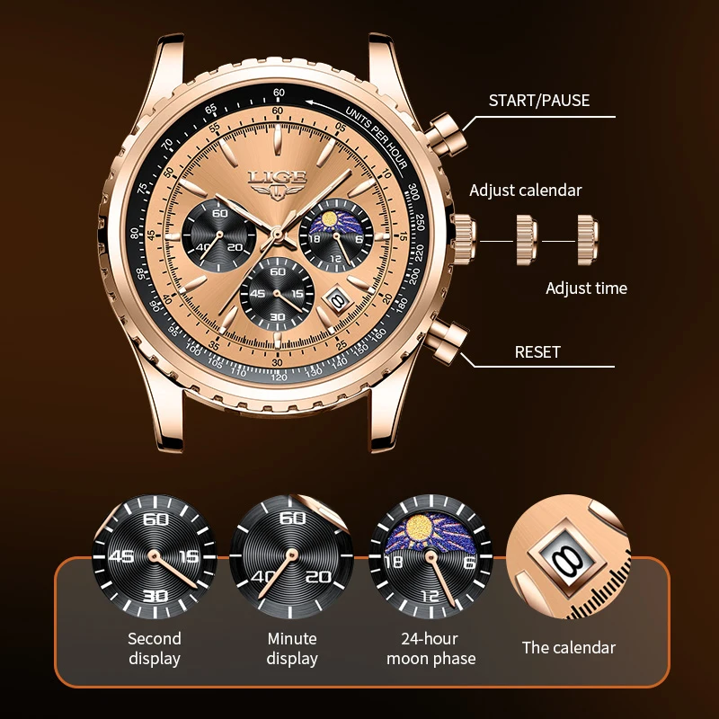 LIGE New Casual Leather Mens Watches Top Brand Luxury Quartz Date Watch for Men Waterproof Sports Wristwatch Relogios Masculinos