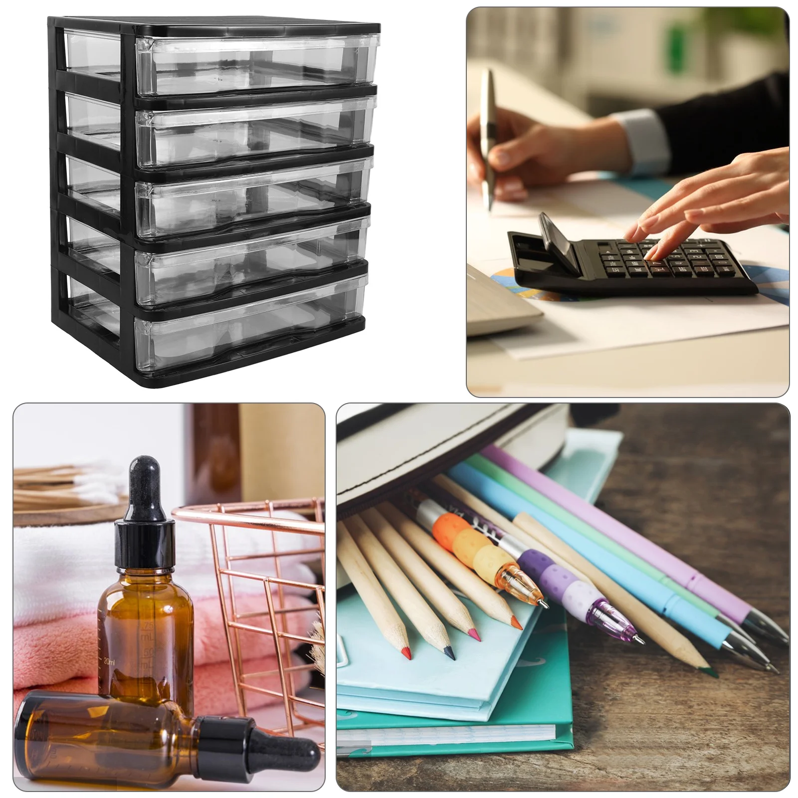 صندوق تخزين متعدد الطبقات منظم درج شفاف للمكياج واللوازم المكتبية حل تخزين سطح المكتب درج صغير #5