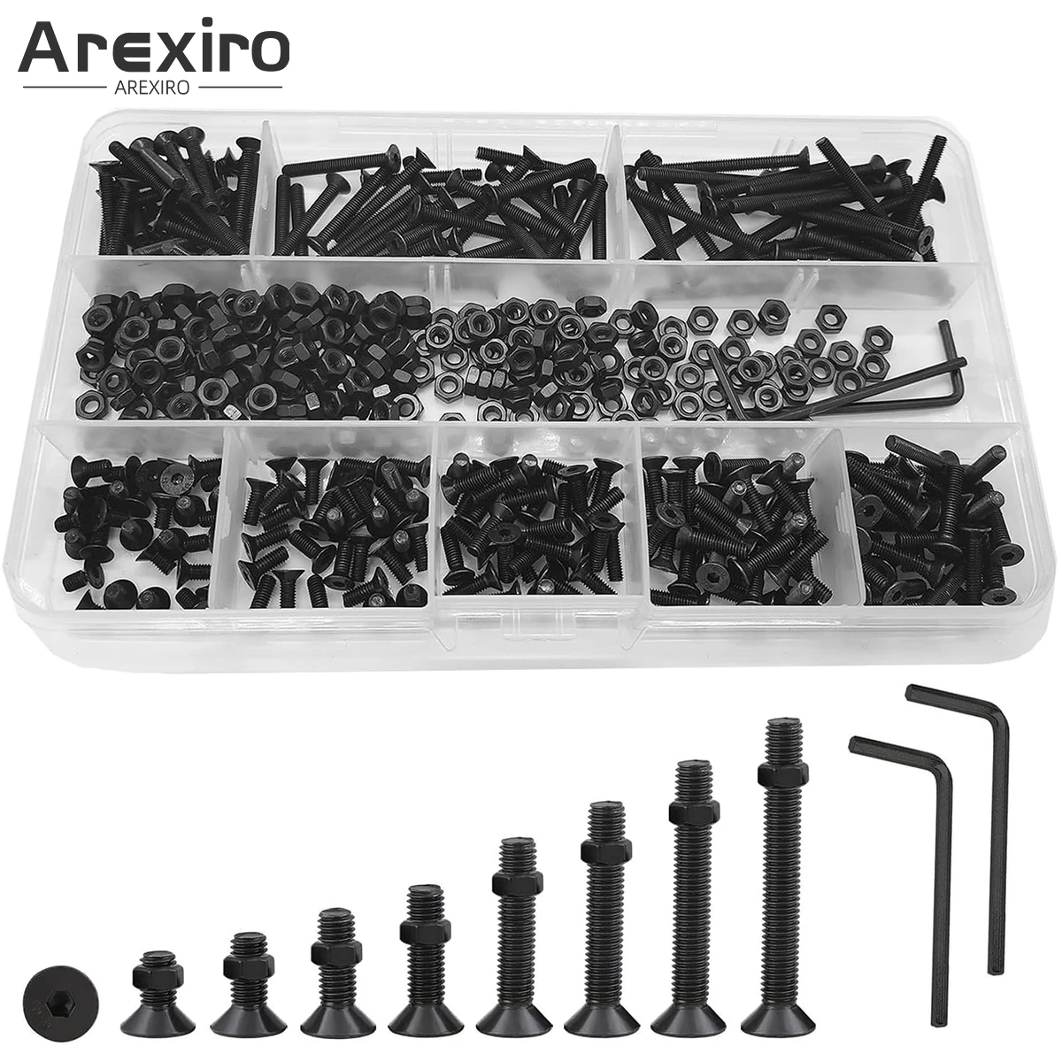 

482 шт. M3 черные винты с плоской головкой из углеродистой стали с шестигранной головкой, болты и гайки, крепеж, набор в ассортименте