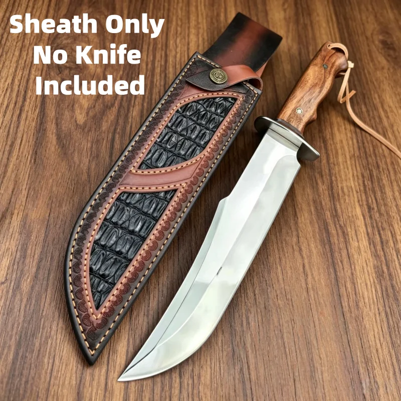Two Tone Croc Emboss Spliced Split Cowhide Knife Sheath Metal Snap Waist Belt Tool Scabbard Sheath Only No Knife Included view 3