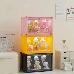 Transparent Display Box with LED Light, Dustproof Container, Magnetic Display, Collectibles Stand, Toys Organizer