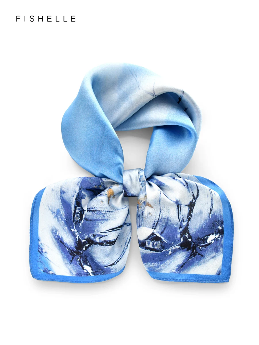 

Blue snow scene 100% silk scarf shawl tie luxury women gifts silk satin headband wrap neckerchief hijab handkerchief