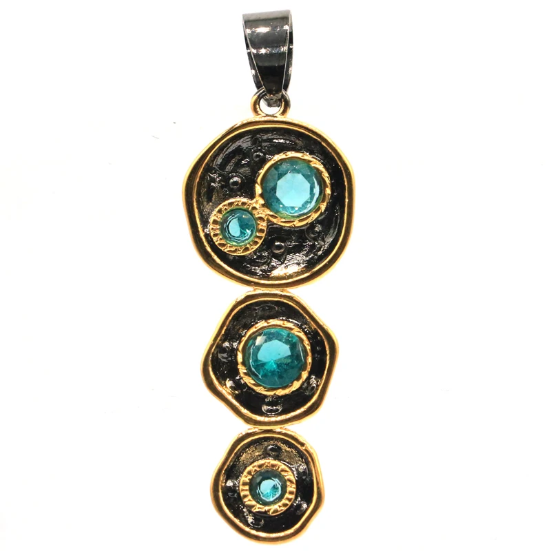 

Buy 4 Get 1 Free 46x15mm Neo-Gothic Aquamarine Violet Tanzanite Green Tsavorite Garnet Amethyst Black Gold Silver Pendant