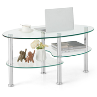 Coffee table glass oval glass table living room table 2 shelves sofa table coffee table living room side table