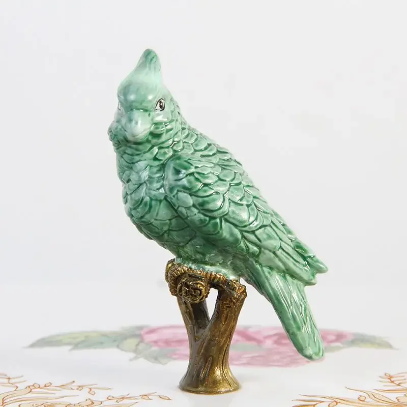 European ceramic inlaid copper parrot hand-painted peony flower decorative cover jar storage box