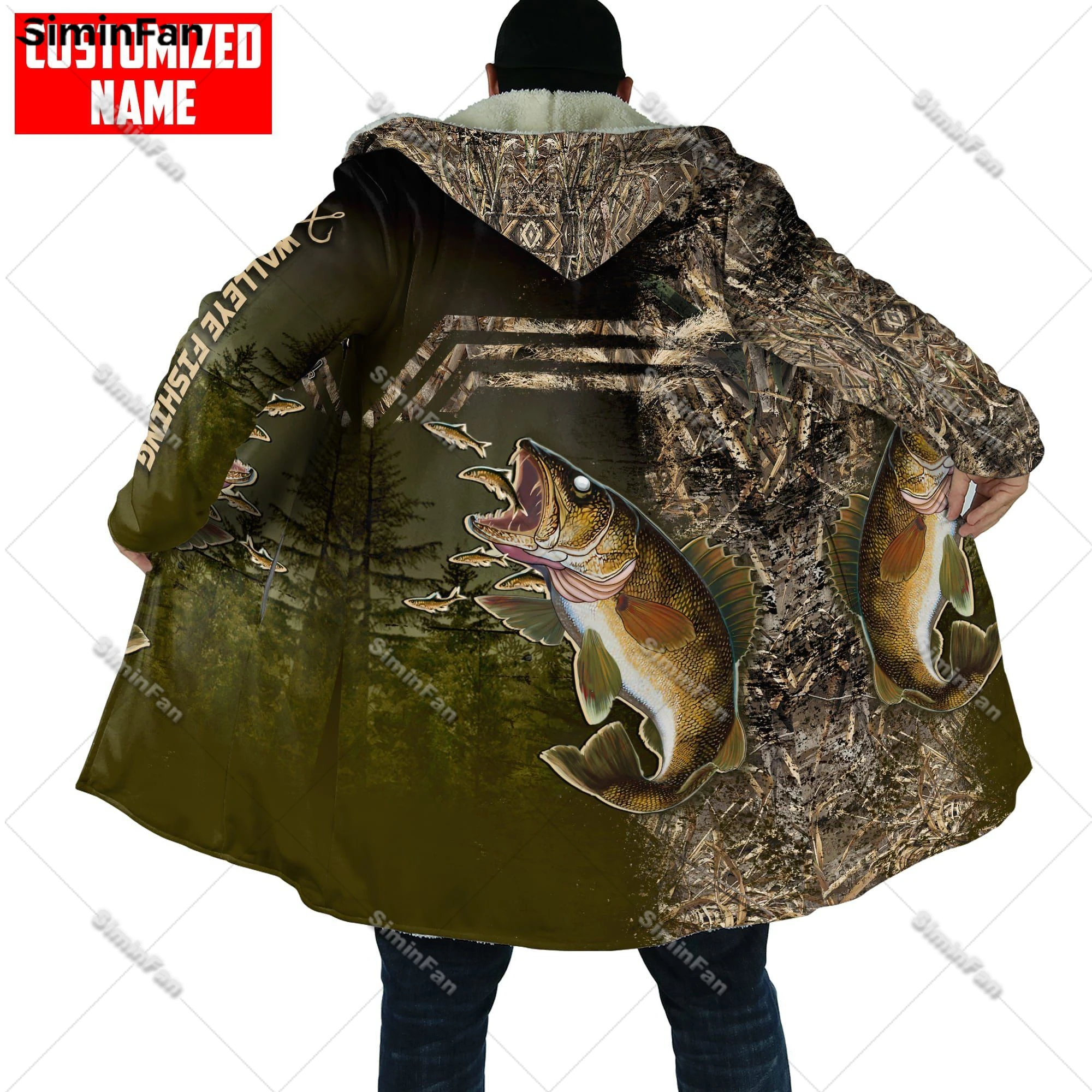 

Bass Fishing 3D All Over Printed Winter Hooded Cloak Men Fleece Cape Robe Overcoat Unisex Windproof Windbreaker Female Wind Coat