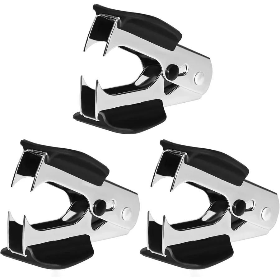 Paquete de 3 herramientas extractoras de grapas para escuela, oficina, hogar, mandíbulas de acero, agarre cómodo, quitar negro