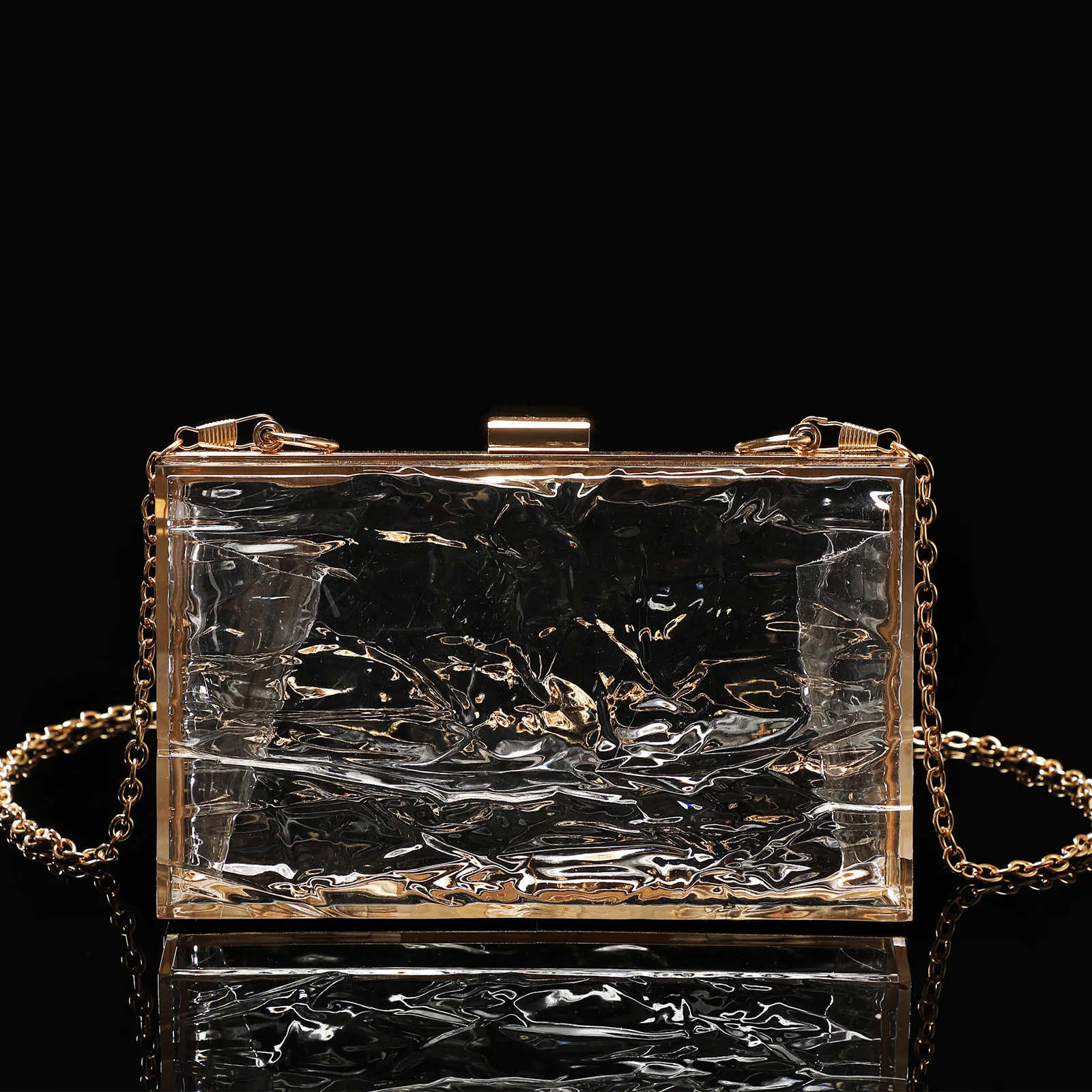 

New Fashionable Ice - Cracked Transparent Acrylic Chain Handheld Evening Clutch for Women